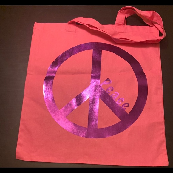 15x16in pink peace canvas tote bag. - Picture 1 of 2